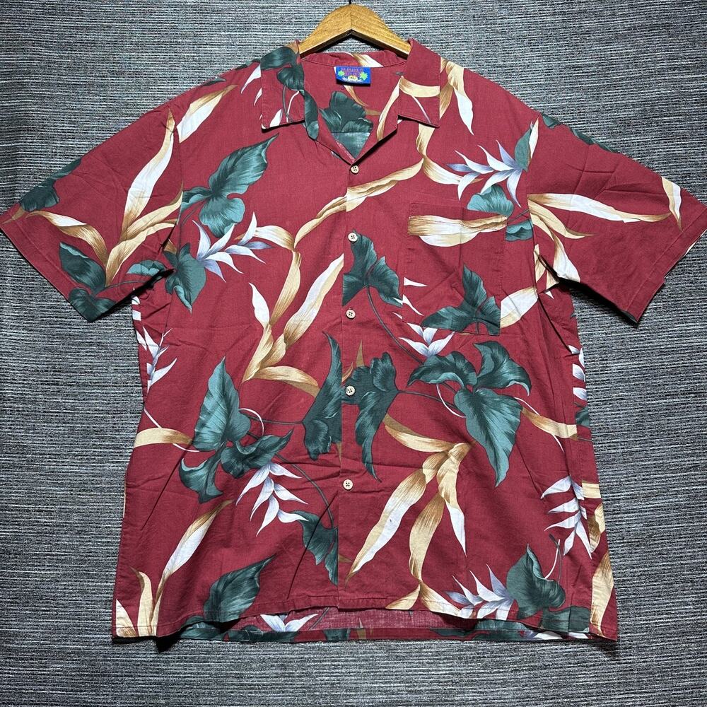 Hawaii Blues Shirt Men's XL Red Floral Short Sleeve Button Up Hawaiian